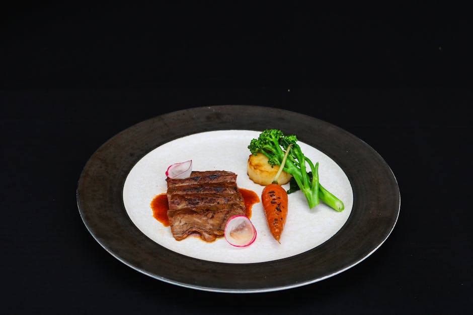 Fine dining dinner plate with elegant presentation